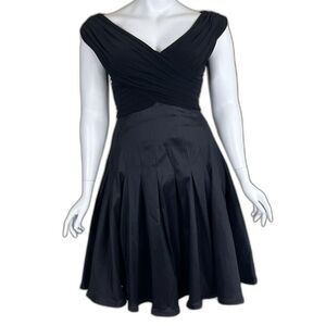 Adrianna Papell Women's Size 14 Black Pleated Taffeta Cocktail Swing Midi Dress